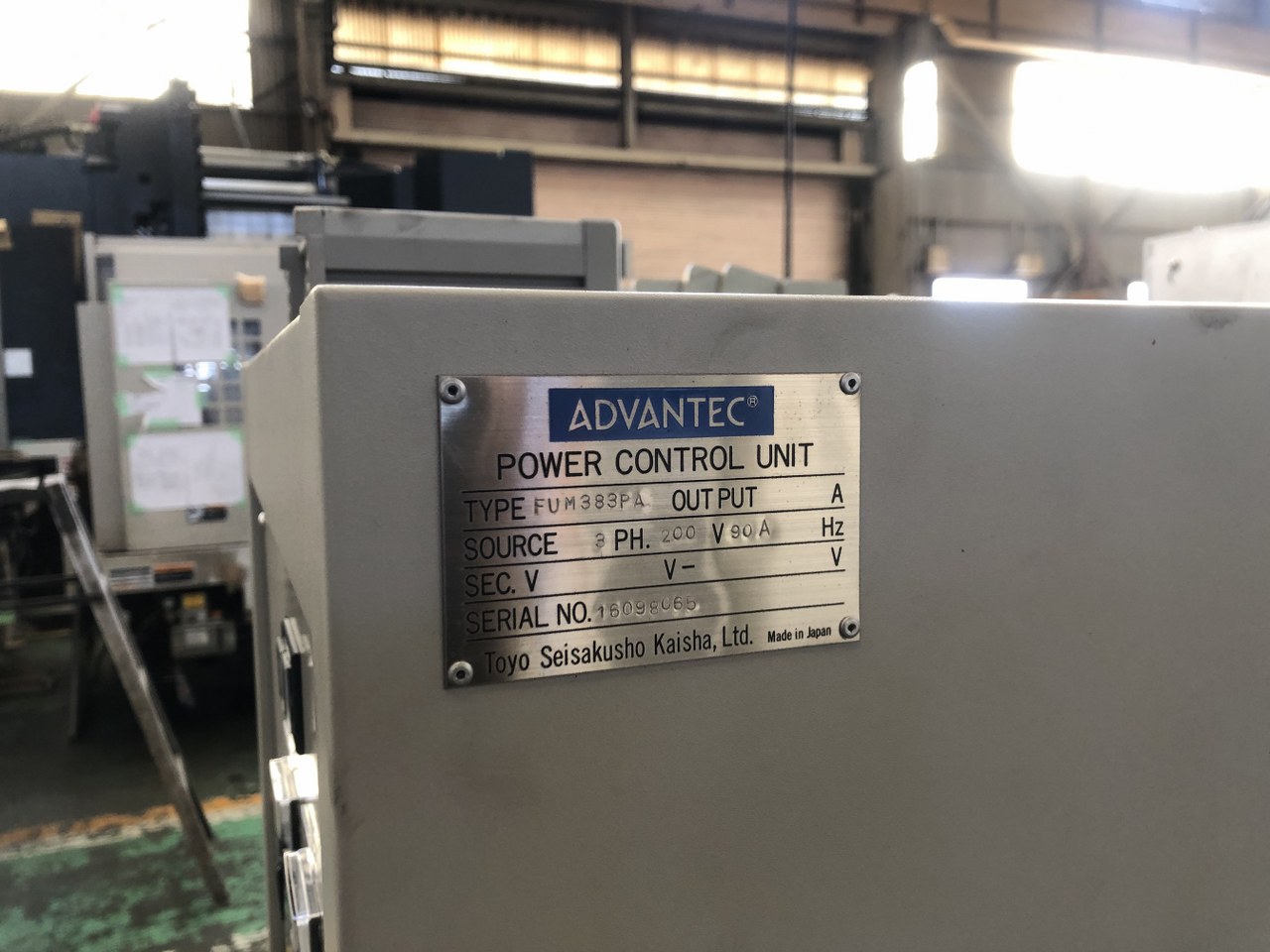 Toyo Manufacturing Electric Muffle Furnace FUM383PA 2016 Nameplate Photo