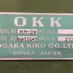 OKK Vertical Milling Machine MH-3V 1984 Nameplate Photo
