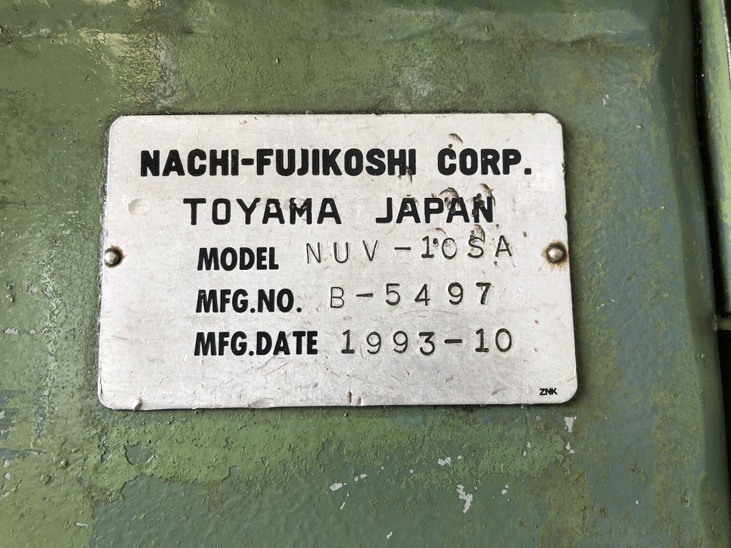 Nachi Broaching Machine NUV-10SA 1993 Nameplate Photo