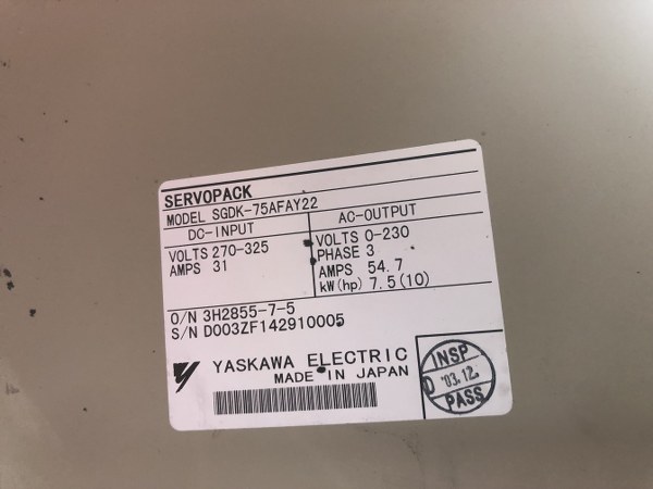 中古その他 SERVO-SGDK-75FA-Y22　ACサーボモーター YASKAWA