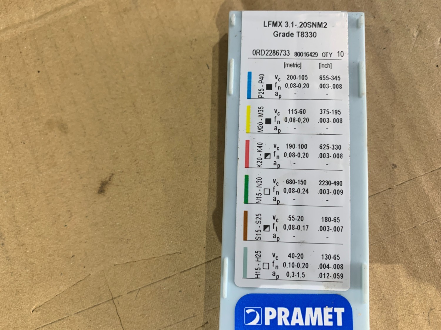 中古インサート（チップ） LFMX3.1-20SNM2    T8330 PRAMET