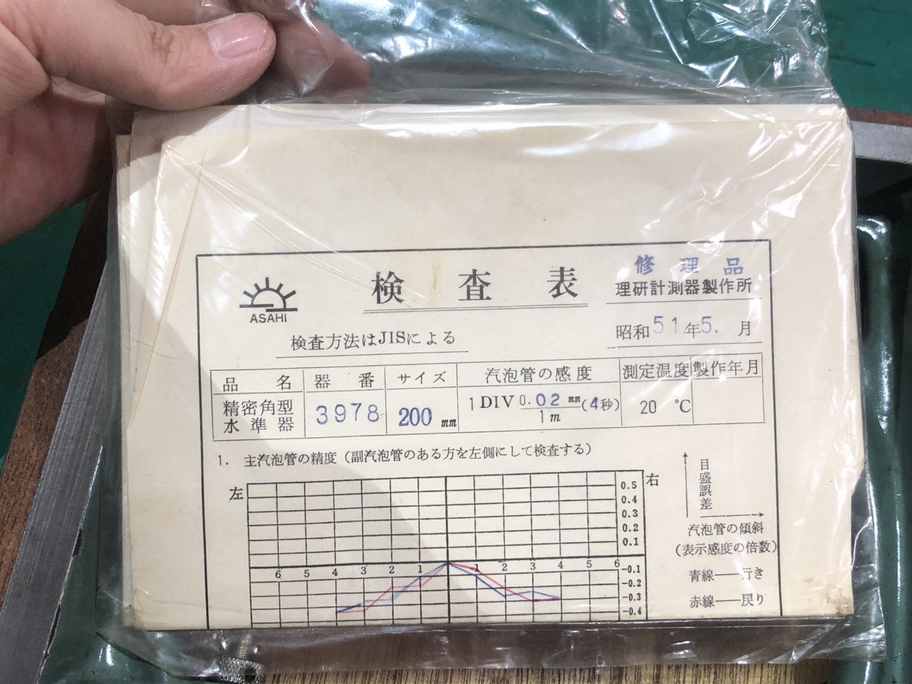 中古その他測定工具・基準器・試験機 【精密角型水準器】200ｍｍ ASAHI