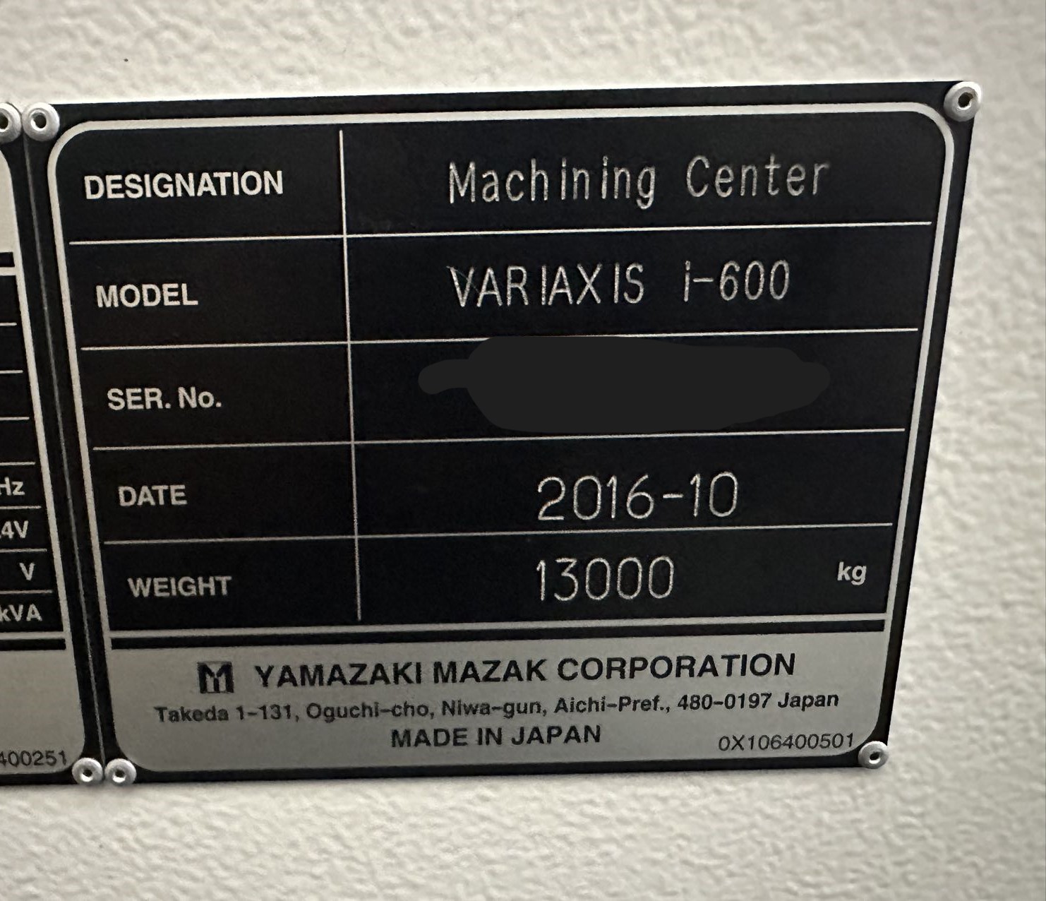 中古5軸マシニングセンタ VARIAXIS i-600 マザック